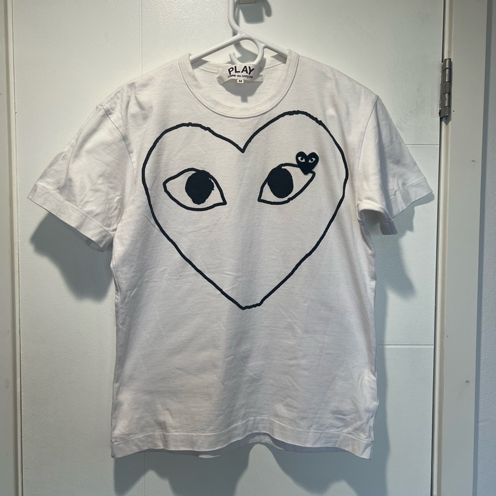 Authentic Comme des Garcons White T-Shirt with Black Heart Graphic